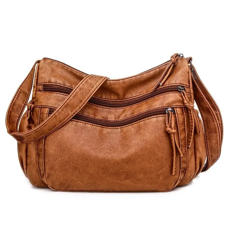 Washed Leather Retro Shoulder Bag
