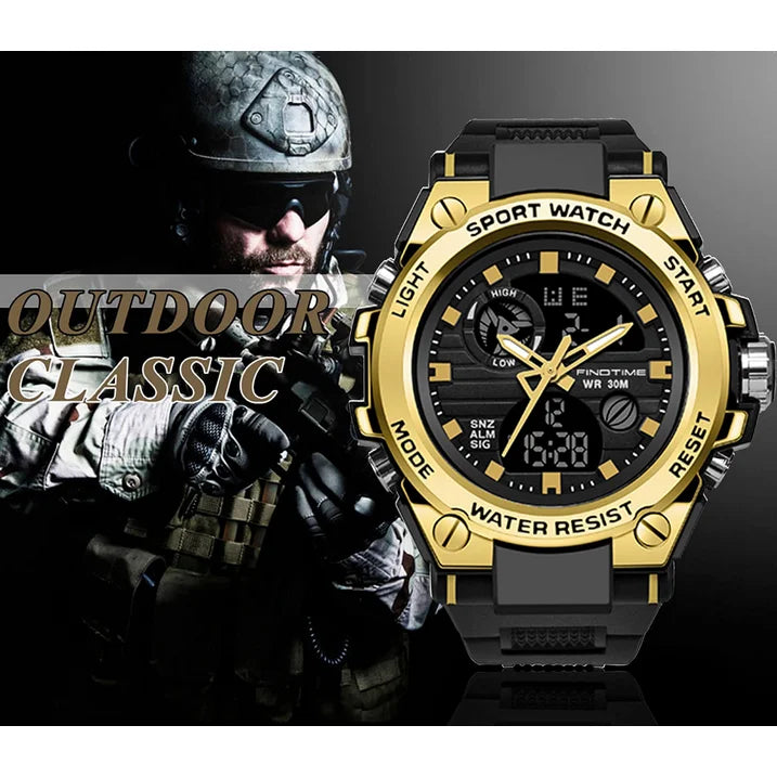 Findtime Men's Military Watch Outdoor Sports Electronic Watch Tactical Army Wristwatch LED Stopwatch Waterproof Digital Analog Watches