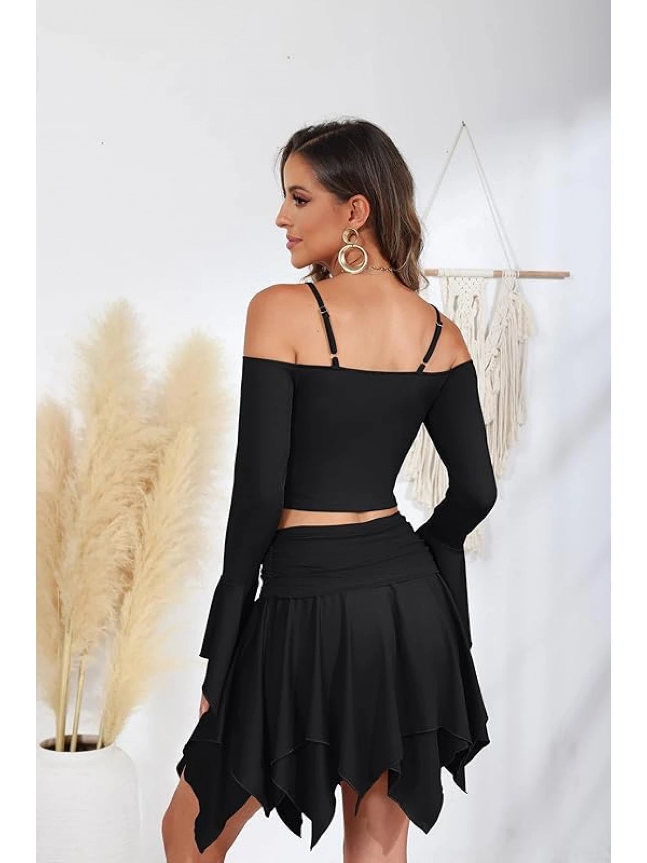 Women 2pcs Skirt Set Sexy Fairy Off Shoulder Rave Ruffled Outfits