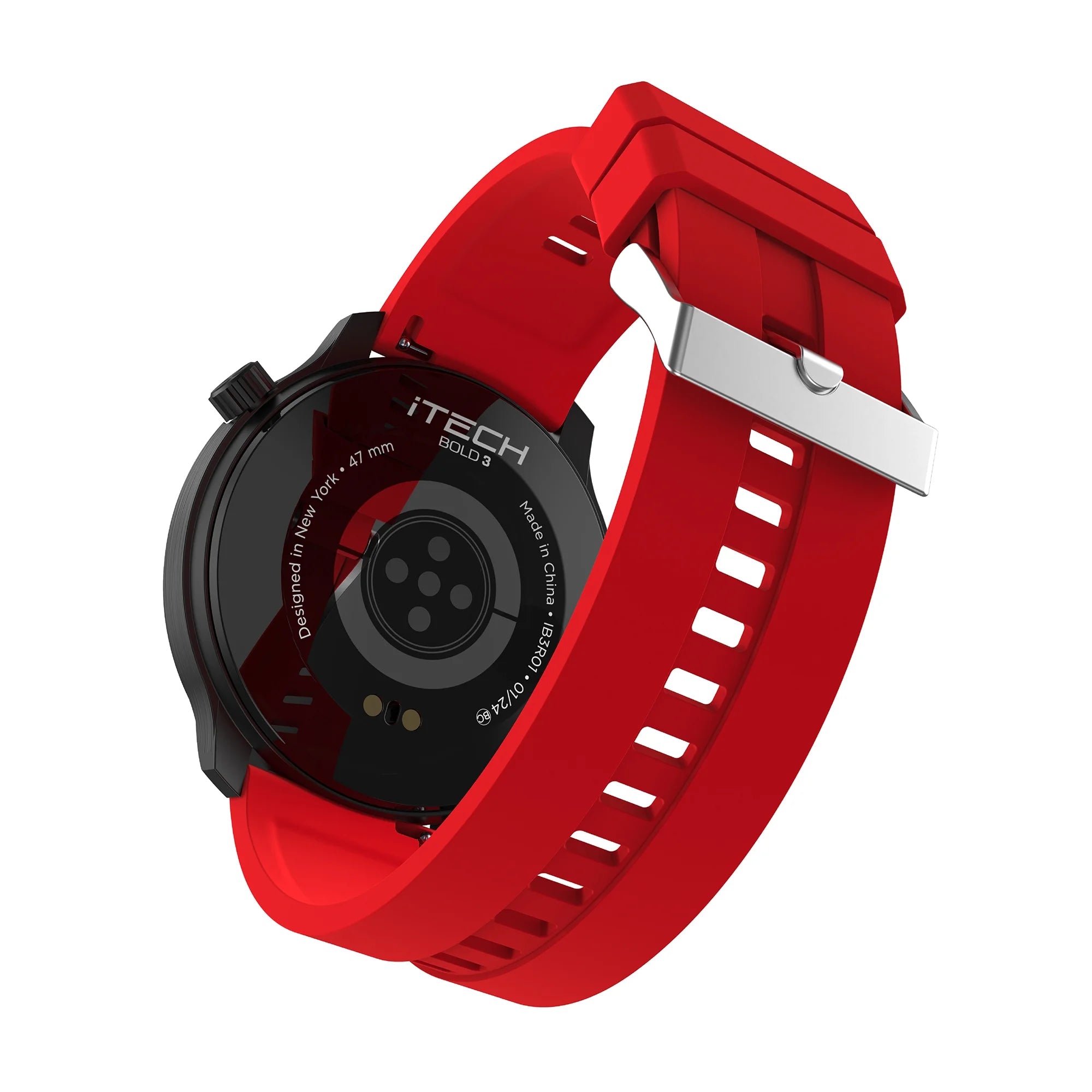 Men Smart Watch, Red, Silicone Strap