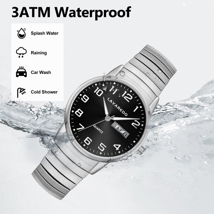 Watches for Men Analog Quartz Watches with Stainless Steel Expansion Band, Waterproof Watches Father's Day Gifts for men