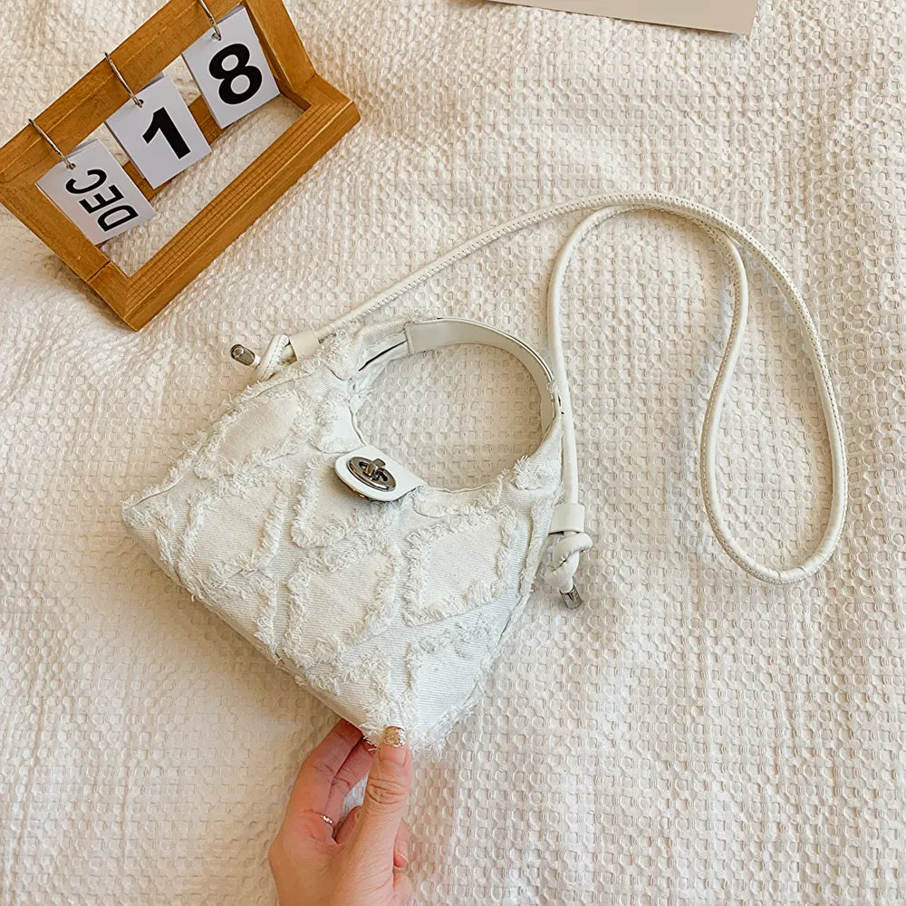 Quilted Raw Hem Mini Crossbody Bag
