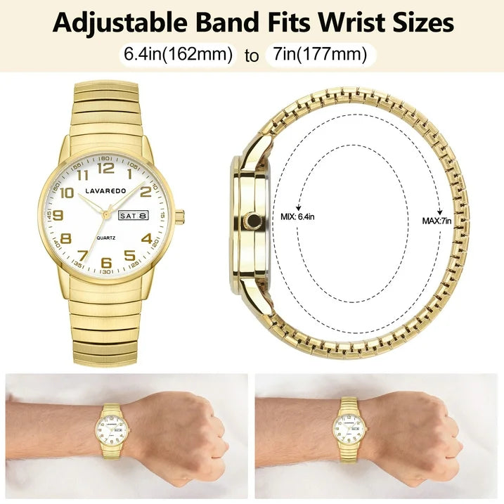 Watches for Men Analog Quartz Watches with Stainless Steel Expansion Band, Waterproof Watches Father's Day Gifts for men