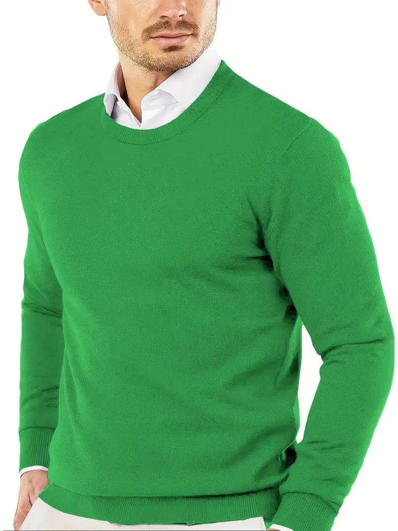 Men's Premium Solid Color Round Neck Knit Sweater