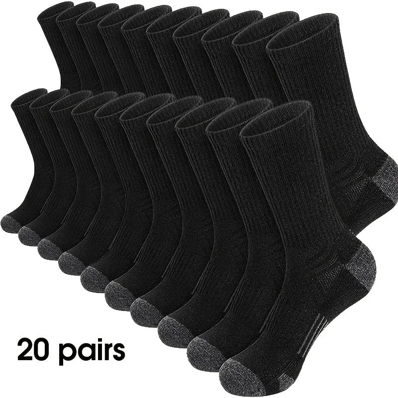Men’s Outdoor Gym Grip Socks – 20 Pairs Black