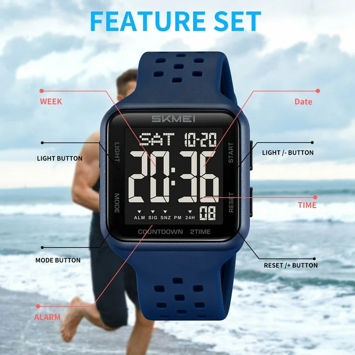 Digital Watch Outdoor Sports Waterproof Large Face Wrist Watches for Men