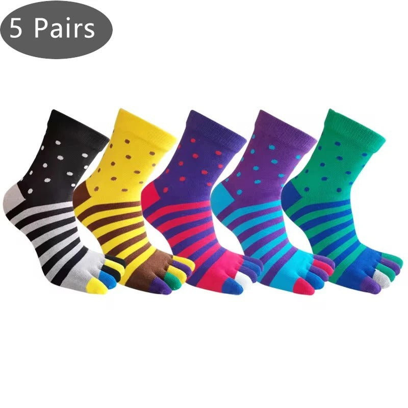 Men’s 5-Toe Striped Cotton Short Socks – 5 Pairs