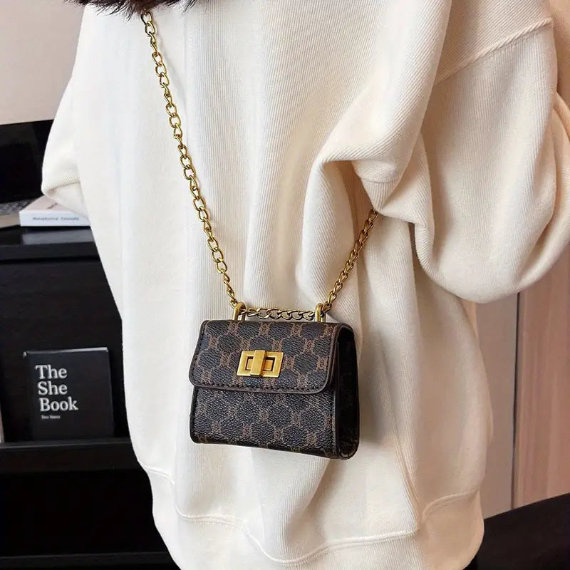 Mini Geometric Pattern Faux Leather Crossbody Bag
