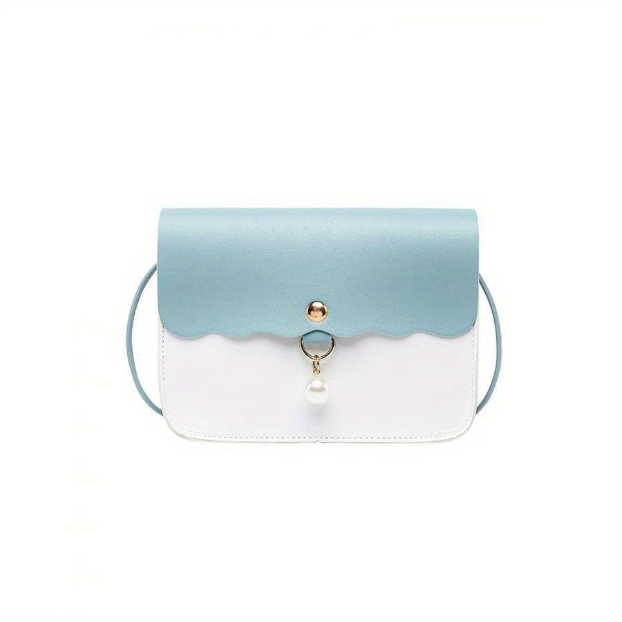 Women's Chic Light Blue & White Two-Tone Crossbody Bag with Pendant, Adjustable Strap, and Golden