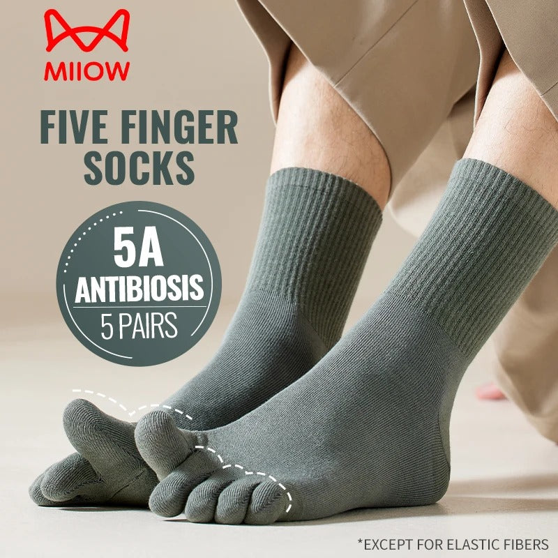Men’s Five-Finger Cotton Long Socks – 5 Pairs