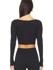 Women Crop Wrap Tops Tie up Hem V-Neck Fitted
