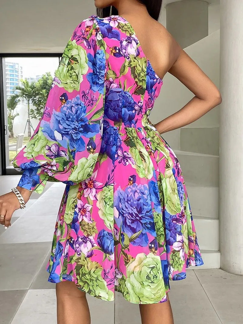New Boho Print Women Dress Spring Fashion Sexy off Shoulder Office Elegnat Casual Dresses Female Sweet Party Dress Robe Femme