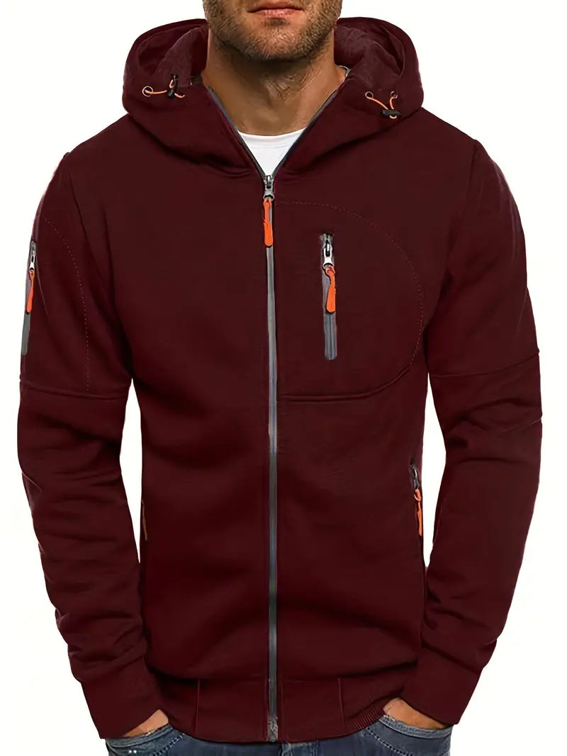 Men's Hooded Sports Jacket with Zipper Pocket