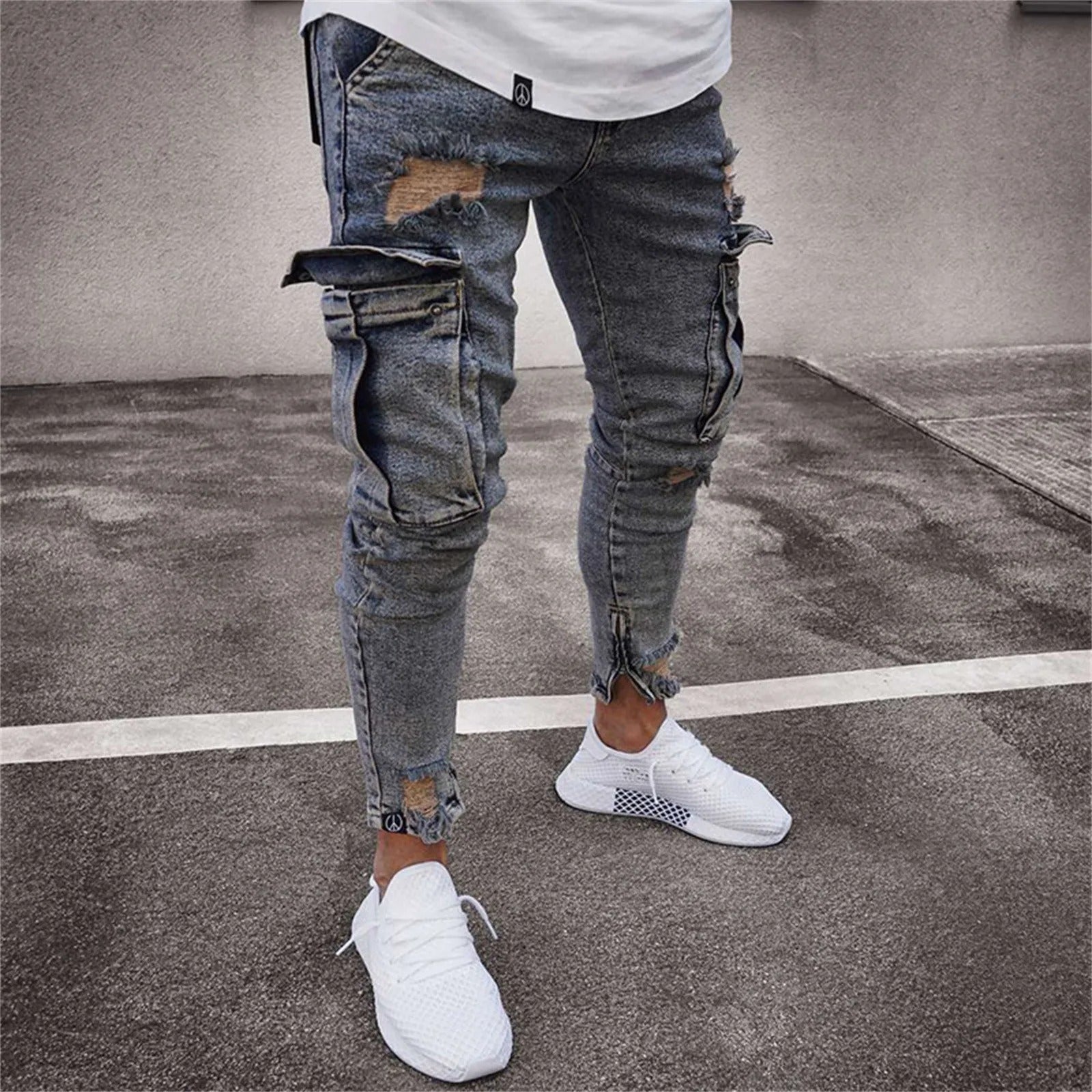 Men's Slim Fit Distressed Ripped Jeans