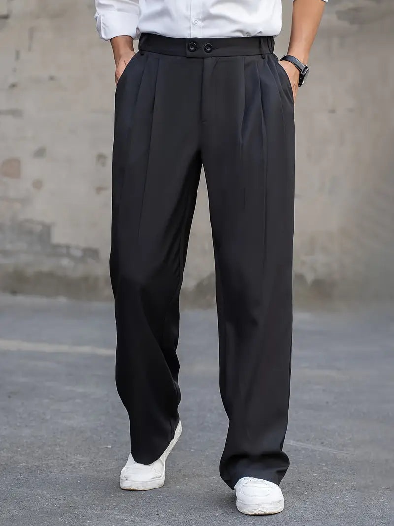 Solid Color Polyester Loose-Fit Trousers