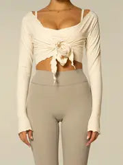 Women Crop Wrap Tops Tie up Hem V-Neck Fitted