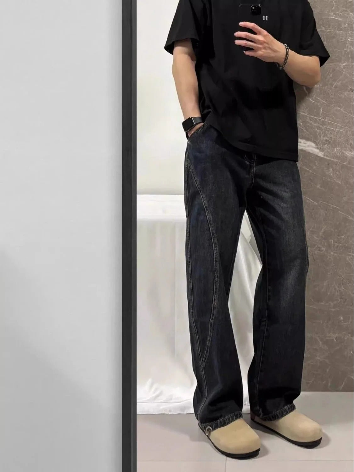 Men's American Vintage Spliced Dark Blue Jeans