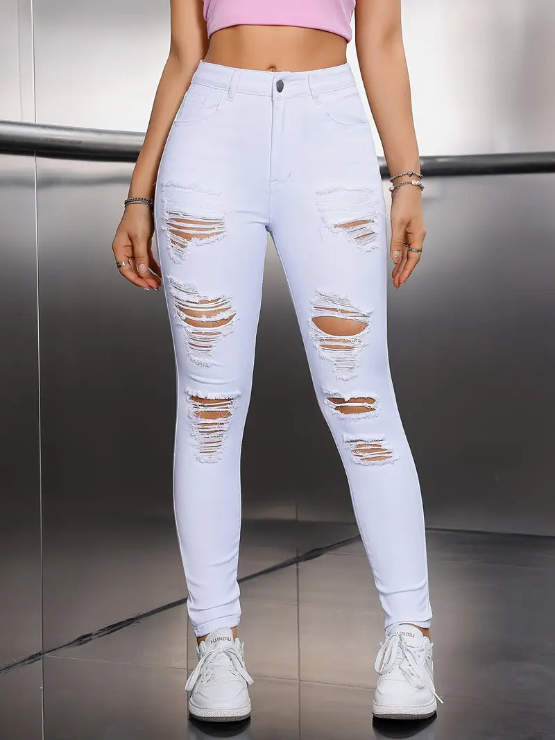 Women's Elegant Ripped Stretch Skinny Jeans
