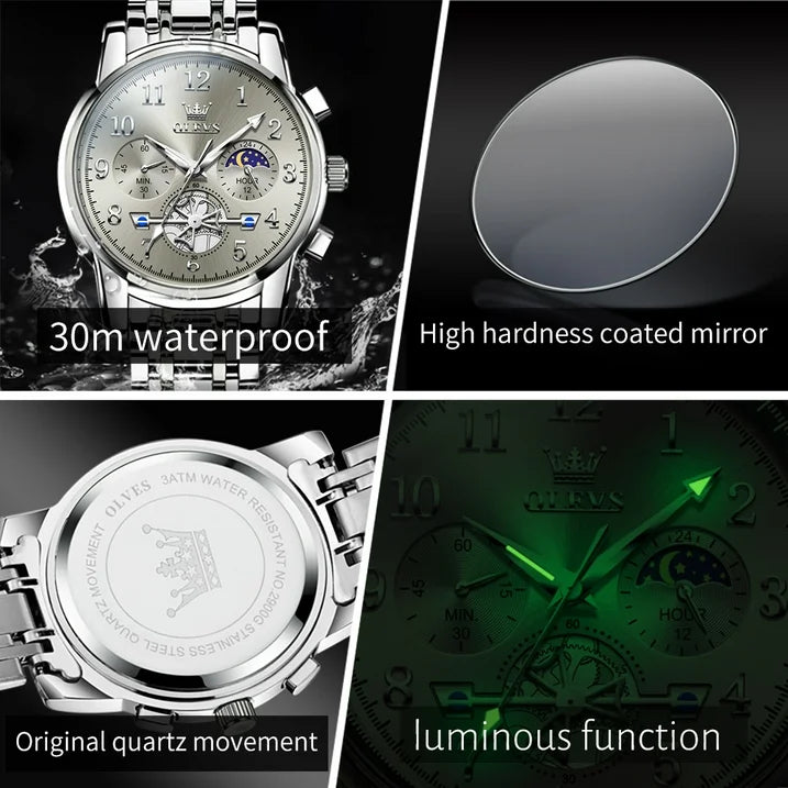 Luxury Casual Analog Moon Phase Flywheel Quartz Watches For Men