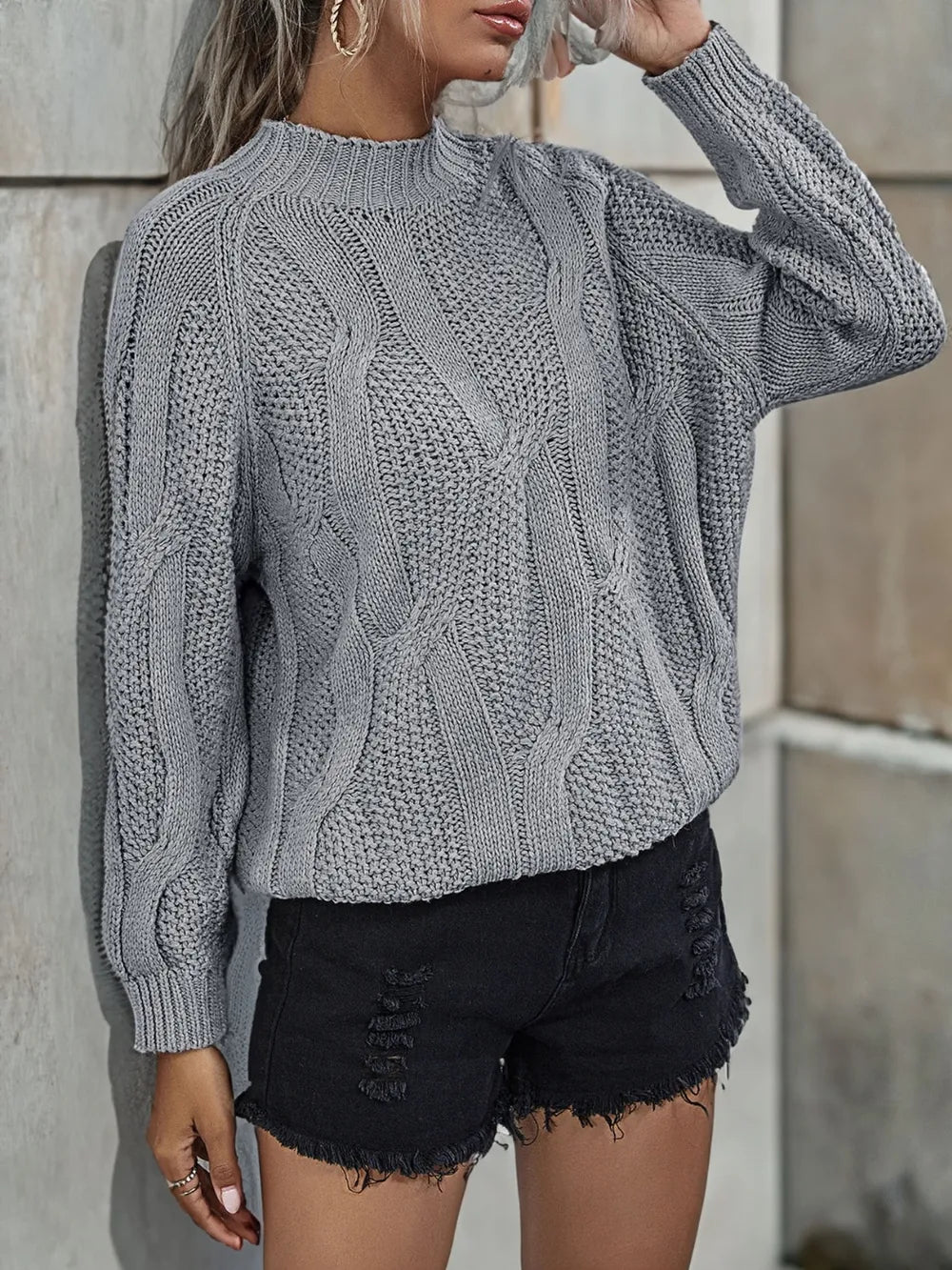 Rib-Knit Mock Neck Sweater