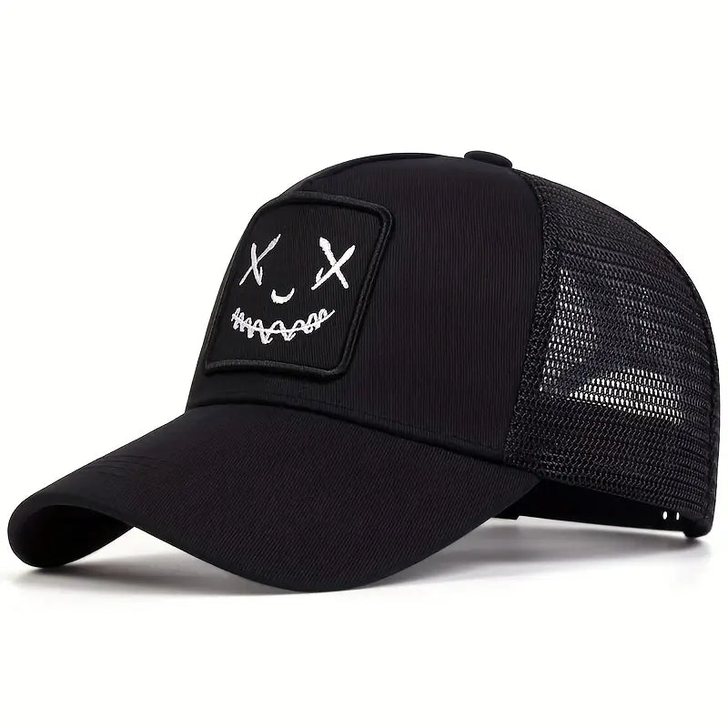 Smiley Face Embroidered Trucker Hat