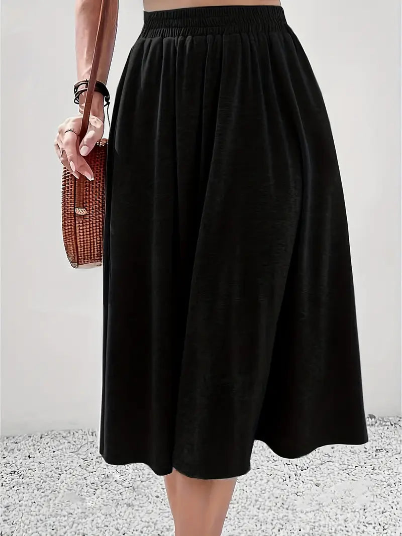 Solid Elastic Waist Ruffle Hem Skirt