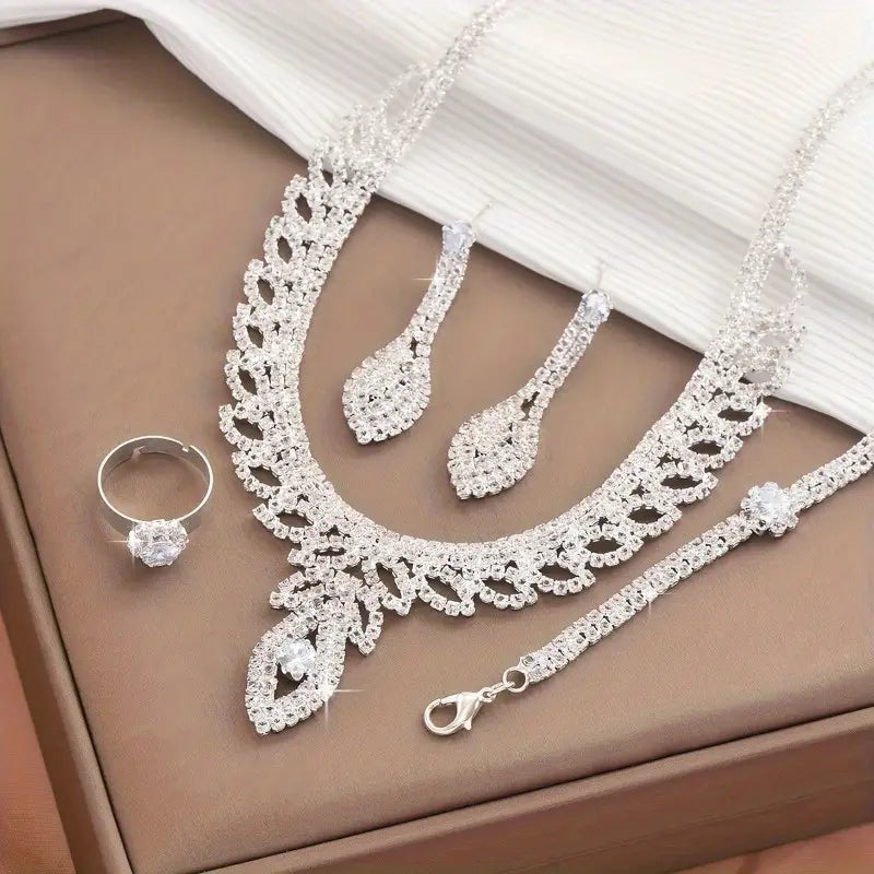 Elegant Silver Plated Cubic Zirconia Bridal Jewelry Set