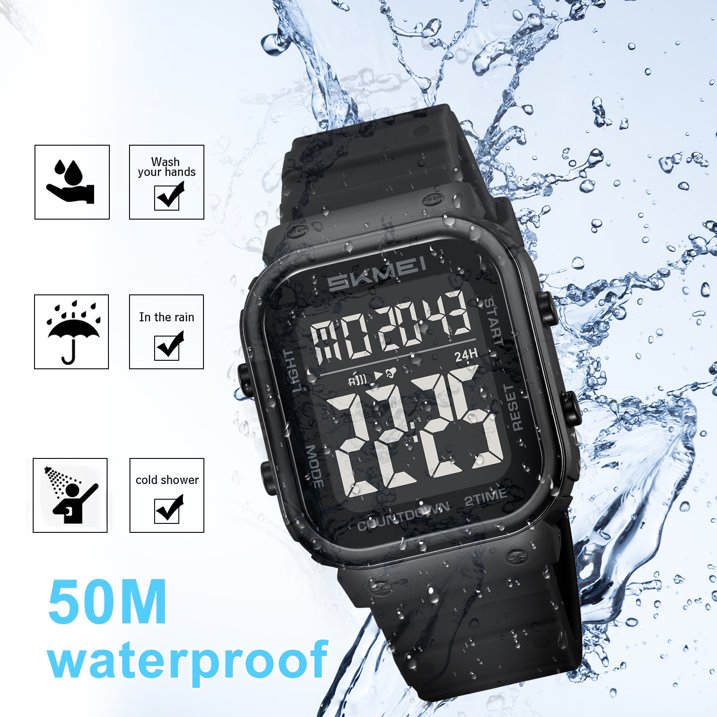 Mens Digital Watch Outdoor Sports Waterproof Large Face Wrist Watches