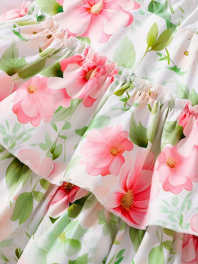 Printed Short Sleeve T-shirt + Floral Printed Short Skirt