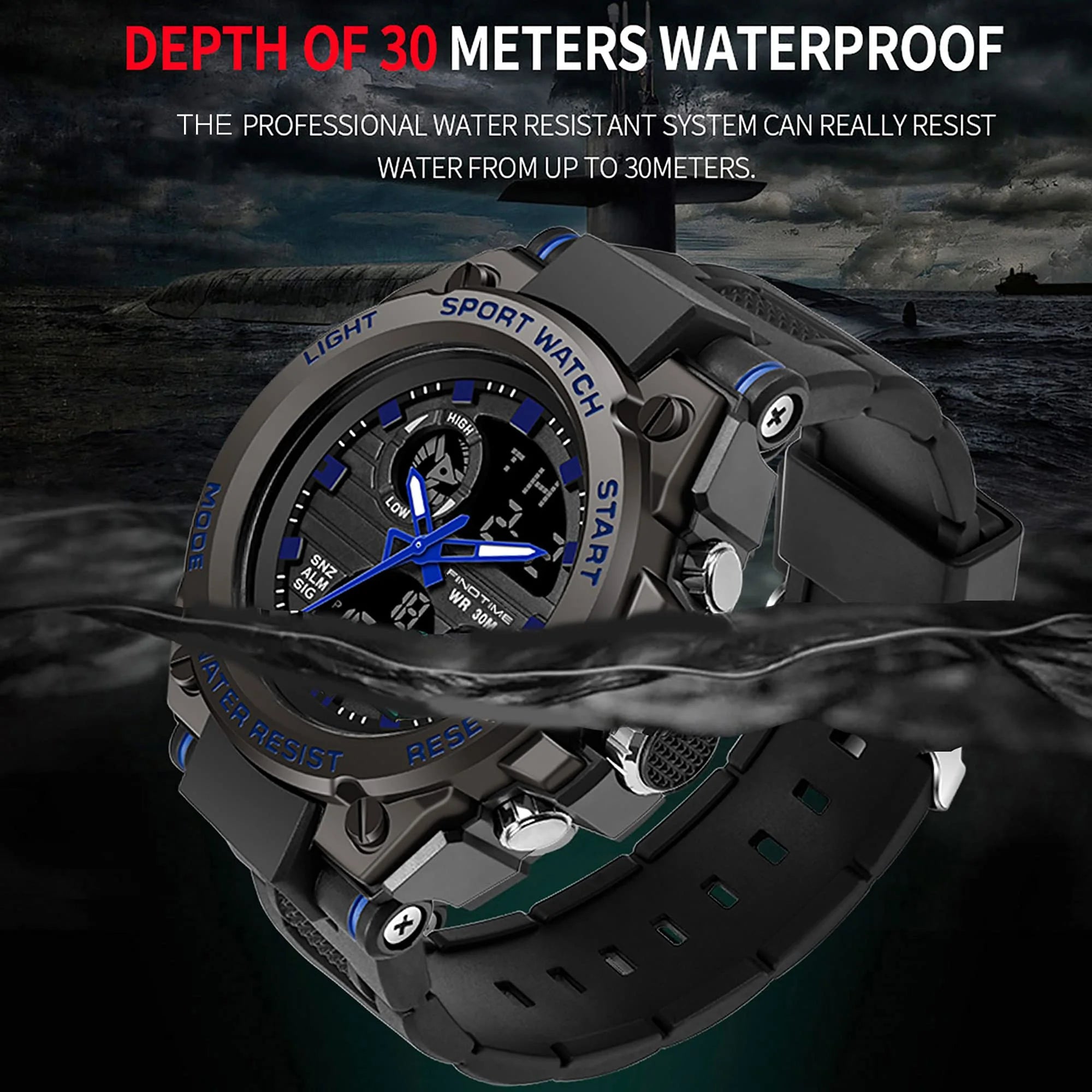 Findtime Men's Military Watch Outdoor Sports Electronic Watch Tactical Army Wristwatch LED Stopwatch Waterproof Digital Analog Watches
