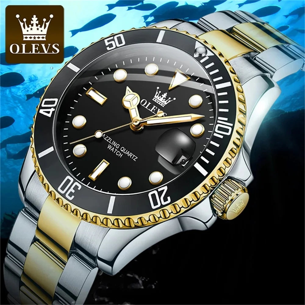 OLEVS Luxury Men's Wristwatch Stainless Stee Black Water Ghost Watch