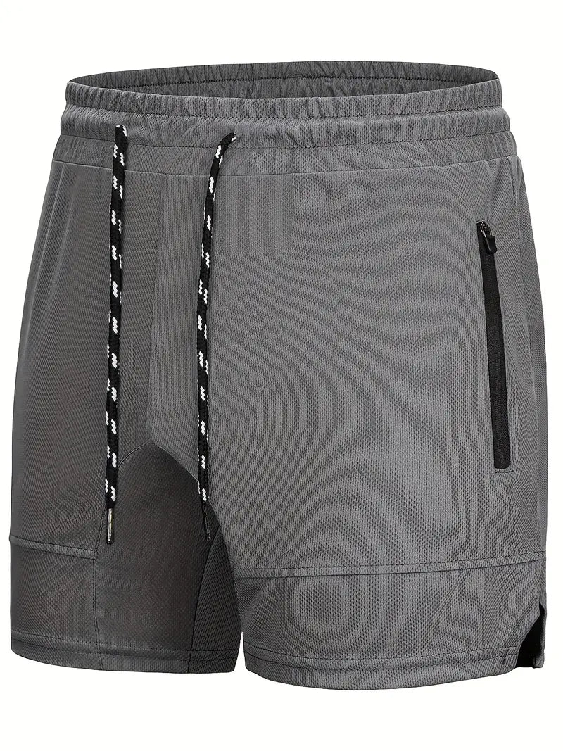 Men's Quick-Dry Workout Shorts with Zipper Pockets