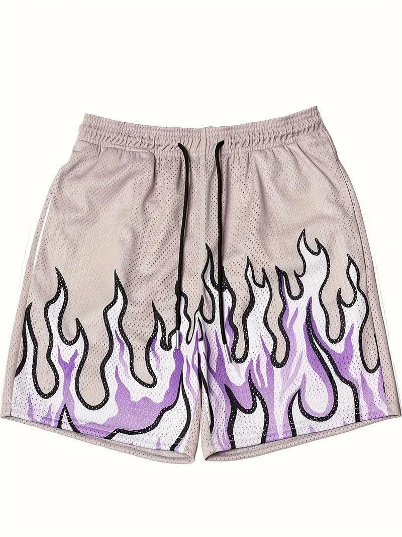 Men's Fire Pattern Loose Fit Sports Shorts