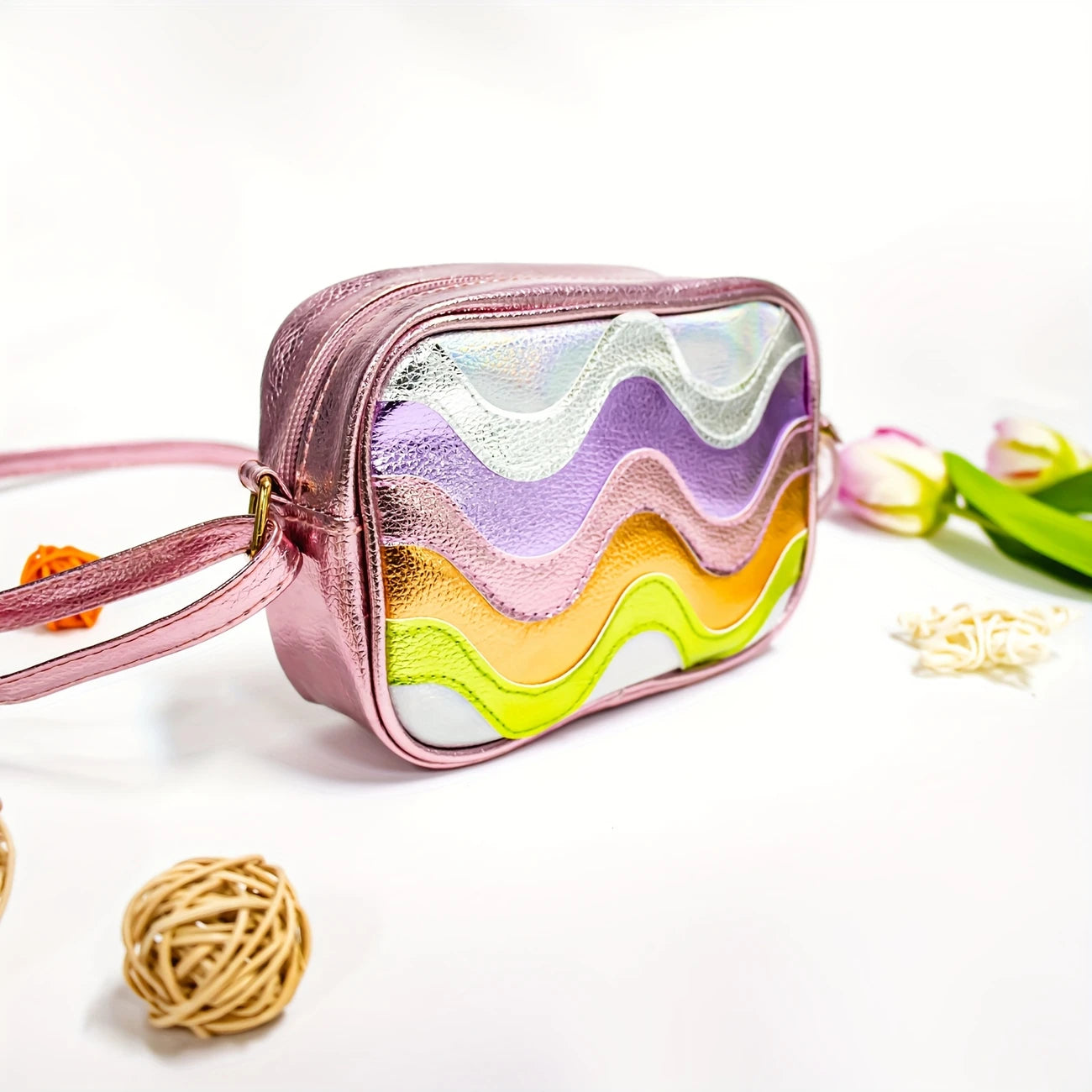 Fashion Wave Pattern Rainbow Crossbody Bag For Women