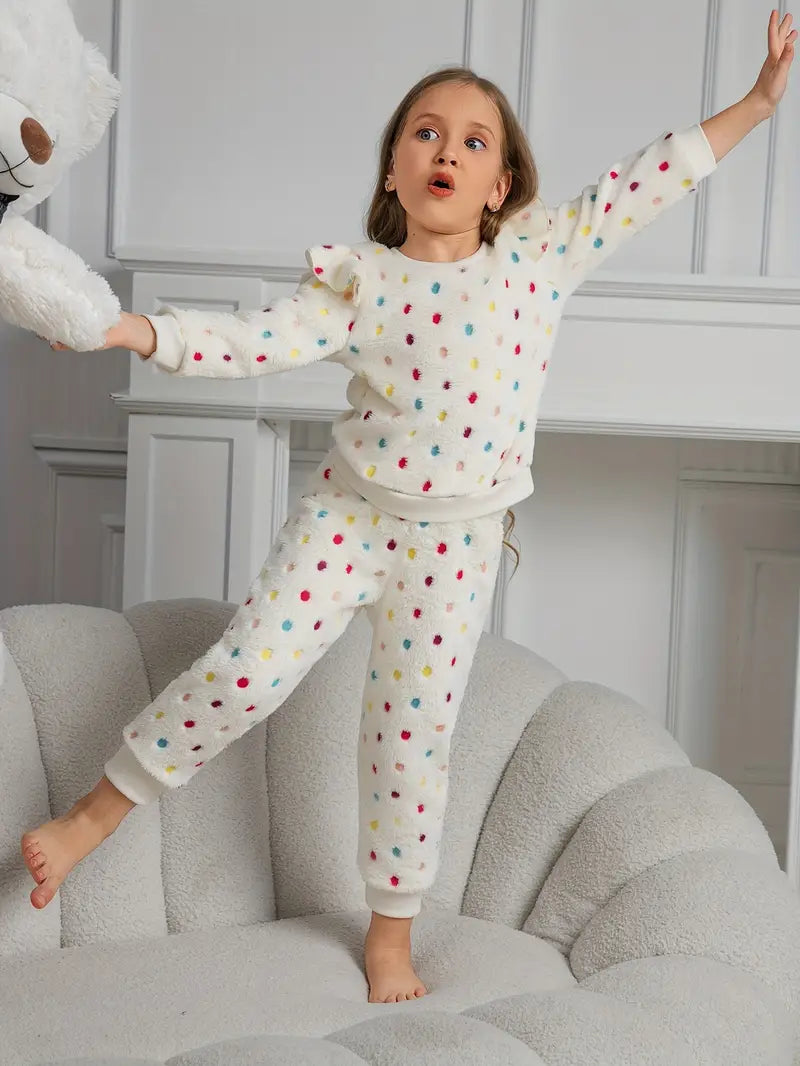 Colorful Dots Plush 2pcs Girl's Outfit