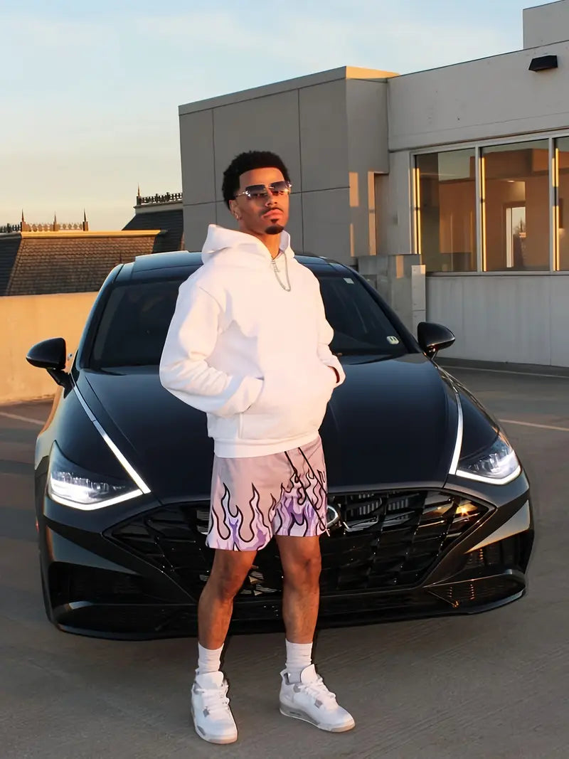 Men's Fire Pattern Loose Fit Sports Shorts