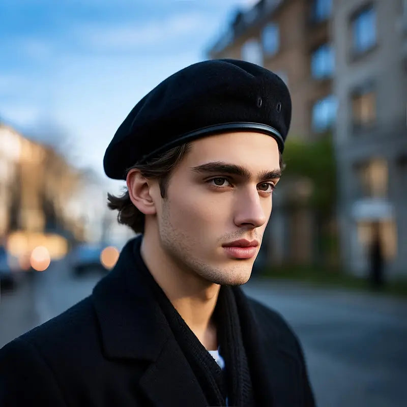 Men’s 100% Wool Solid Black Beret Hat