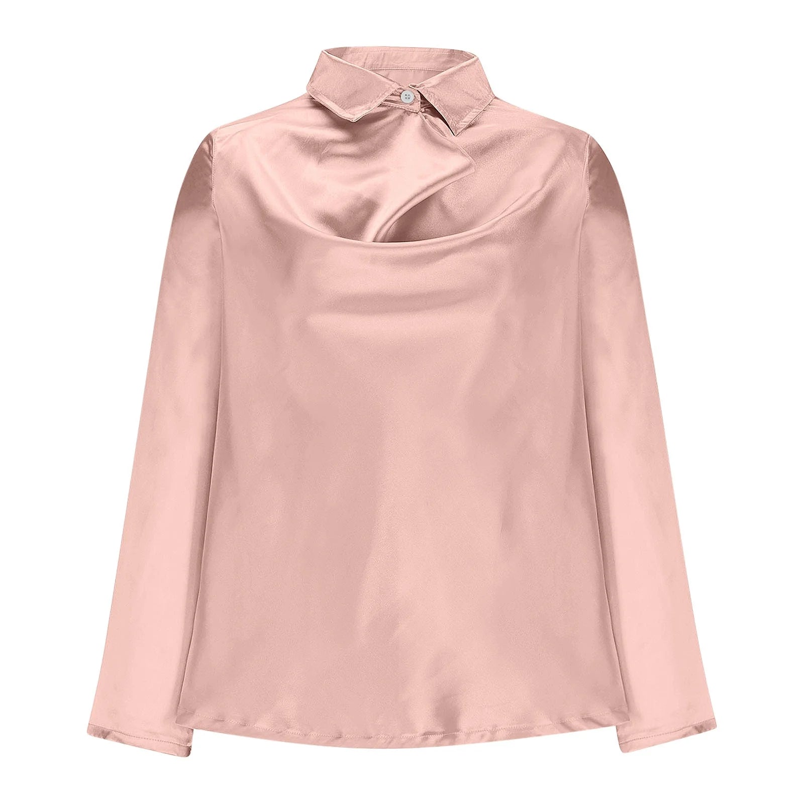 Fall Fashion Must Haves Women'S Satin Silky Cowl Neck Drape Ruched Front Long Sleeve Blouse Shirt Top Casual Dressy Loose Clothing Fall Clothes My Items