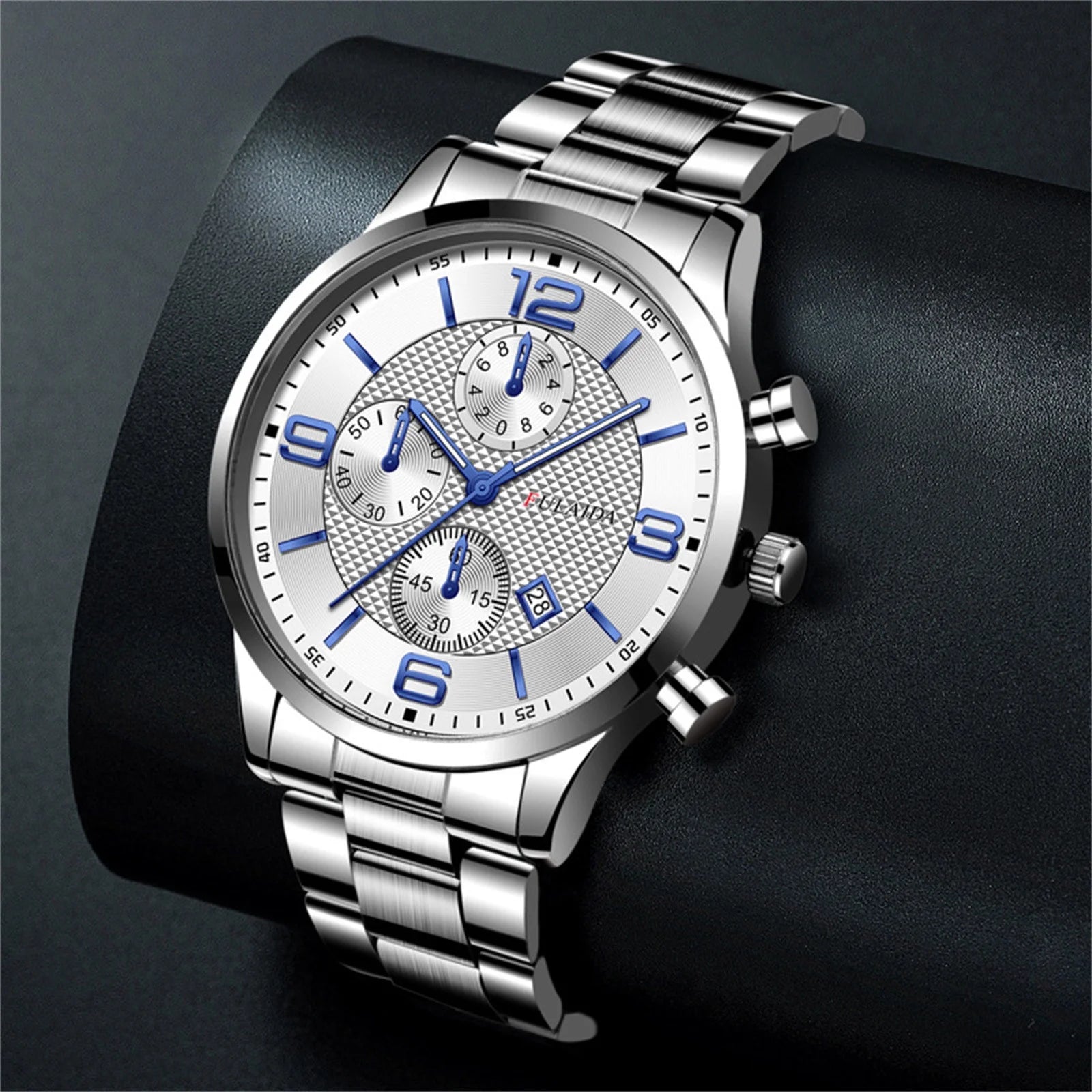 Watches for Men Fashion Sport Stainless Steel Case Steel Band Quartz Analog Wrist Watch