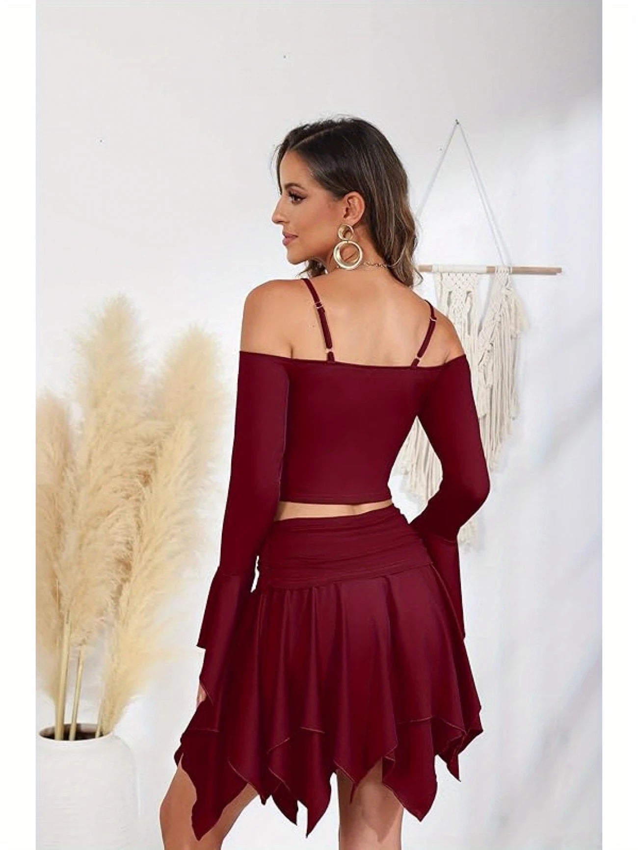 Women 2pcs Skirt Set Sexy Fairy Off Shoulder Rave Ruffled Outfits