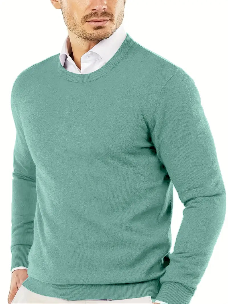 Men's Premium Solid Color Round Neck Knit Sweater
