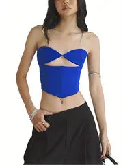 omen Solid Color Tank Tops Hollow-Out Tie-Up Halter Neck Sleeveless Backless Vests Summer Slim Fit
