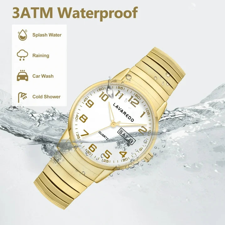 Watches for Men Analog Quartz Watches with Stainless Steel Expansion Band, Waterproof Watches Father's Day Gifts for men