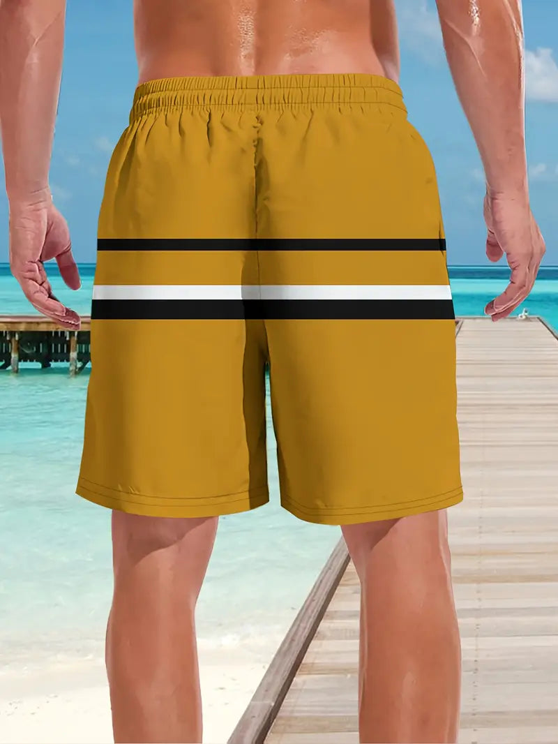 Men's Yellow Geometric Print Casual Shorts