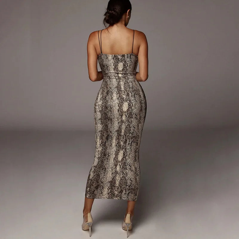 Leopard Print Sleeveless V-Neck Sexy Midi Dress Spring Women Fashion Streetwear Christmas Party Outfits