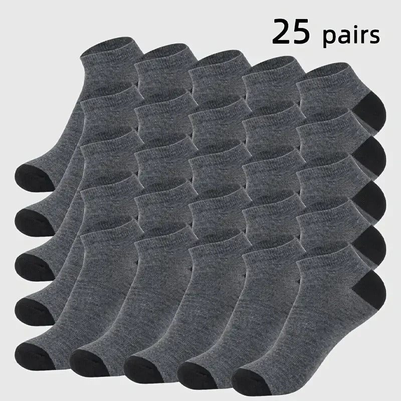 Men’s Color-Matching Low-Top Socks – 25 Pairs