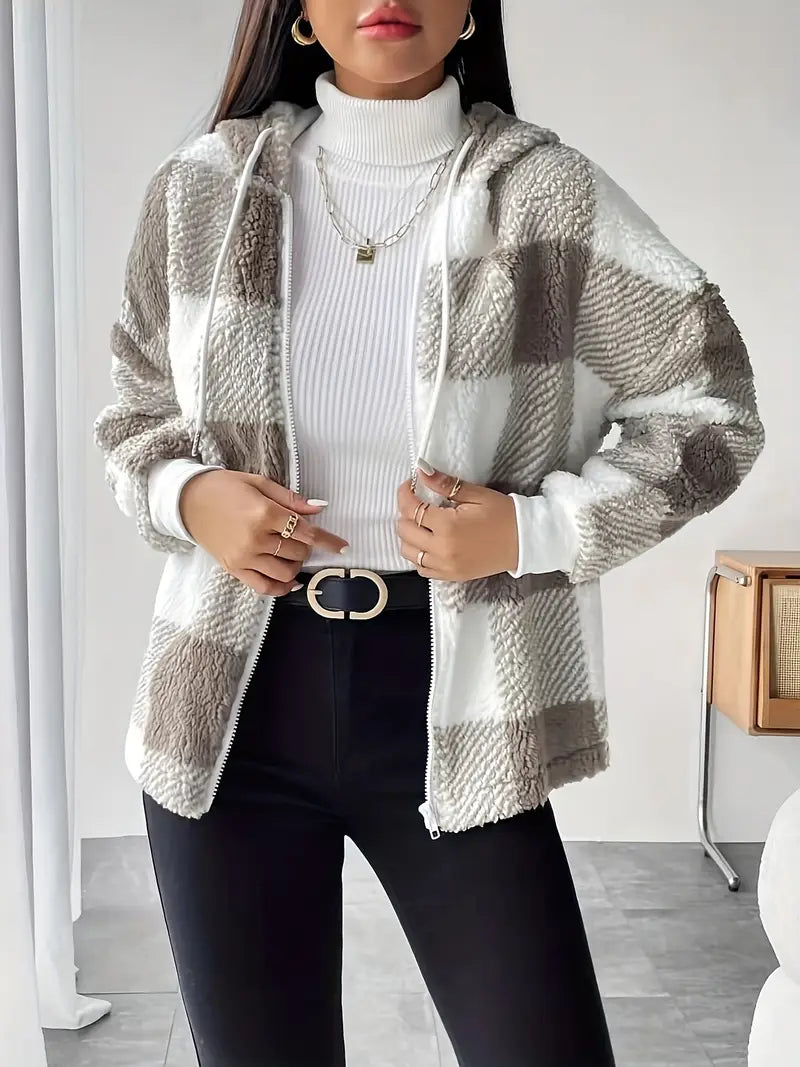 Fashion Warm Plush Coat Long-Sleeved Plaid Top