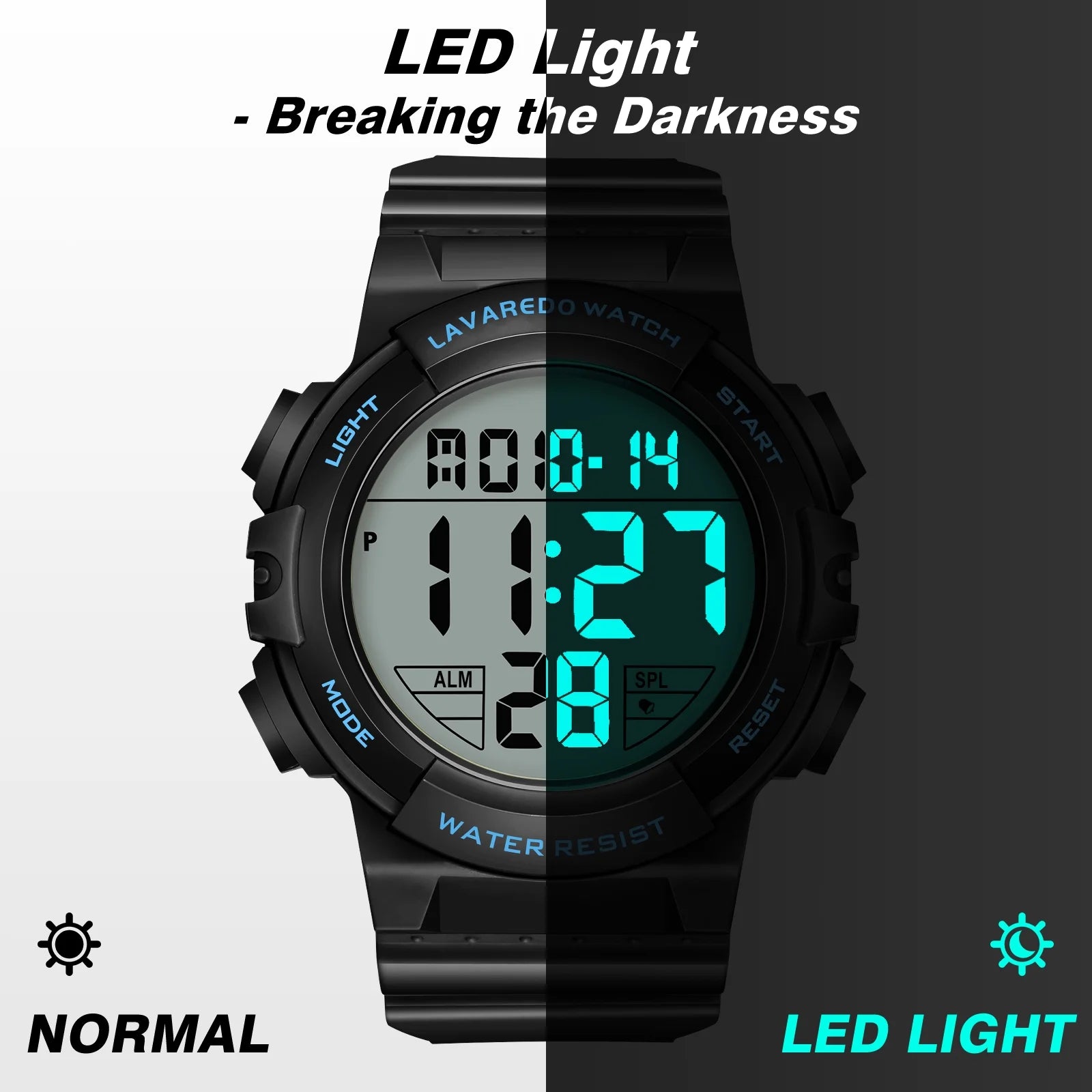 Men's Digital Sports Watch With Stopwatch/Alarm/Dual Time/ LED Backlight Outdoor Sports Waterproof Watch PU Strap Gifts for Man