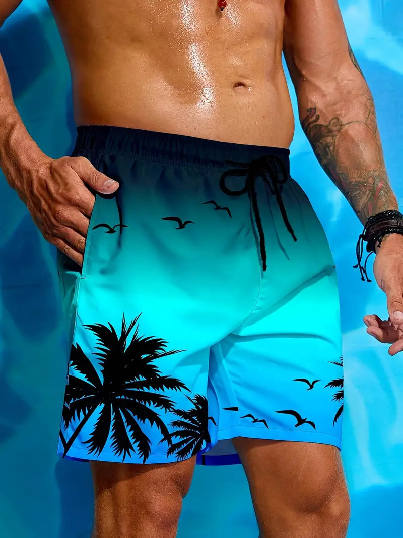 Men's Palm Tree 3D Print Beach Shorts