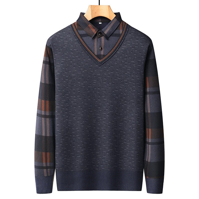 Men’s Velvet Fleece-Lined Polo Pullover Sweater